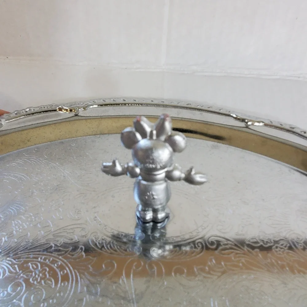 Vintage Disney Minnie Mouse Silver Plated Etched Vanity Jewelry Tray Hong Kong